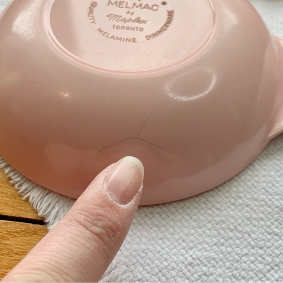 Set of 3 Pink Melmac Melamine Berry Bowls by Maplex Toronto Shell Curl Handle - Picture 4 of 6